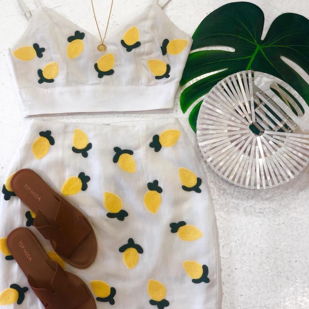Red Carter Lemon Embroidered Top & Skirt
